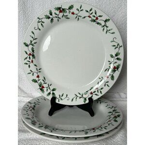 Royal Seasons Stoneware 3 Dinner Plates Plates Holly And Berries Border VGUC